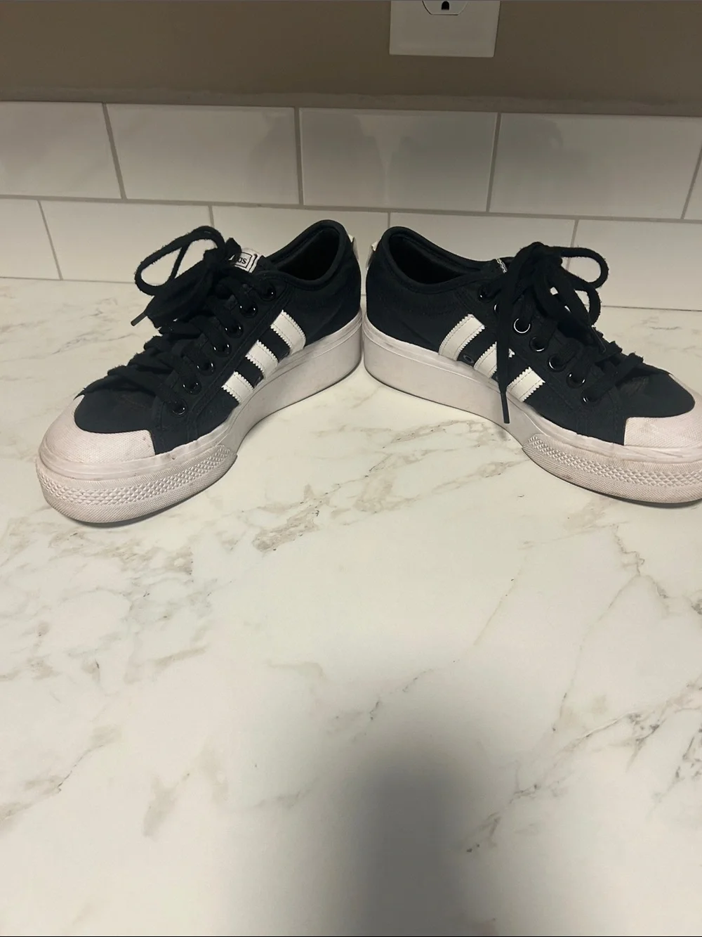 adidas Black Low-Top Canvas Sneakers with White Stripes